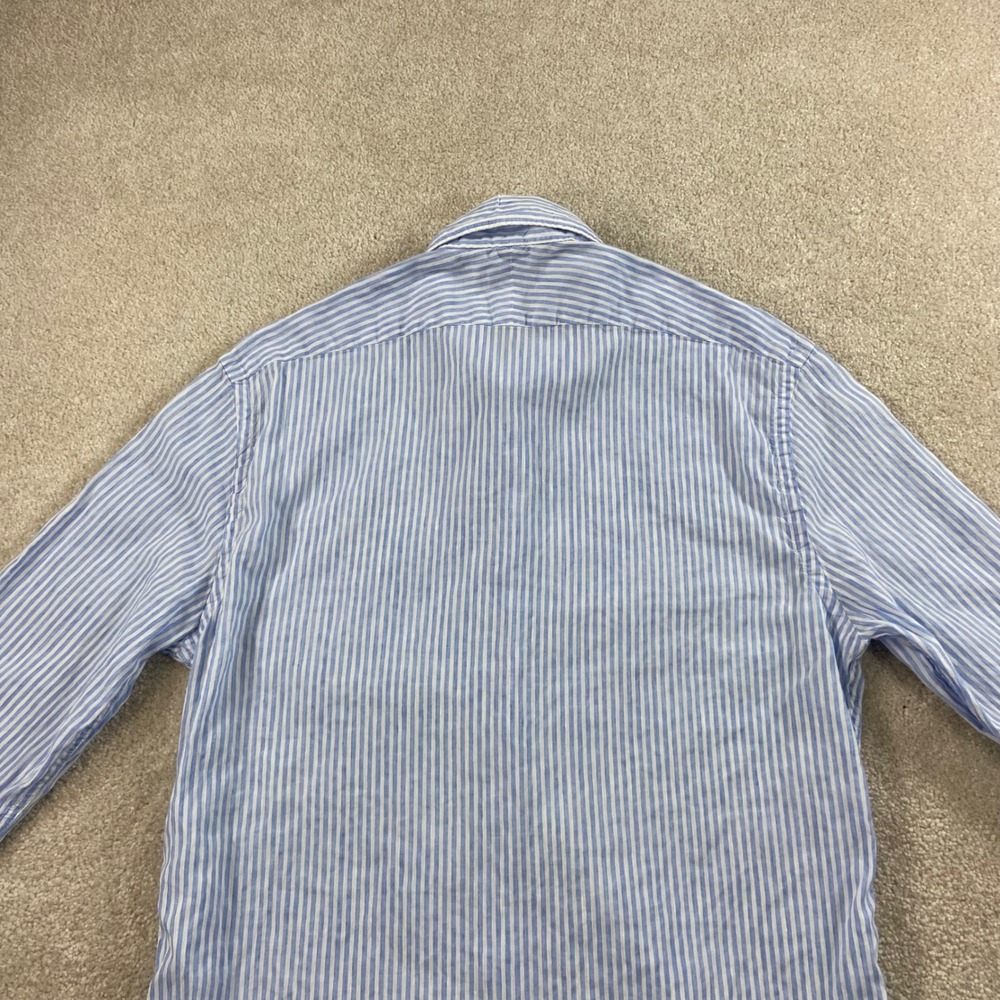 Suitsupply Linen Blend Button Down Shirt Mens 15 Blue White Striped Slim Fit - Picture 6 of 11